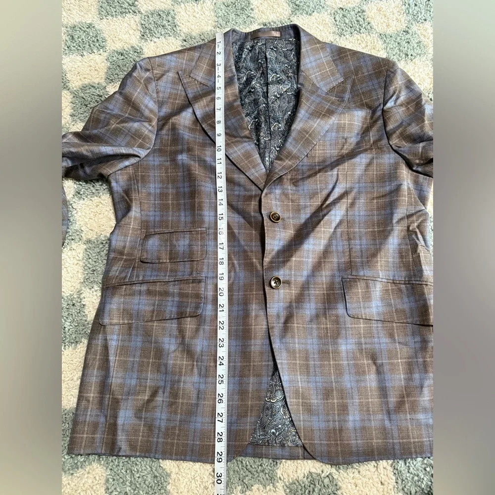 REDA 1865 Italy Traceable Wool and Silk Brown and Blue 2 Button Blazer Jacket